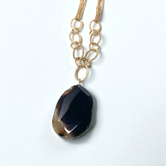 Gold-Tone & Orca Agate Multi-Strand Necklace With Hammered Oval Links - Picture 5 of 5